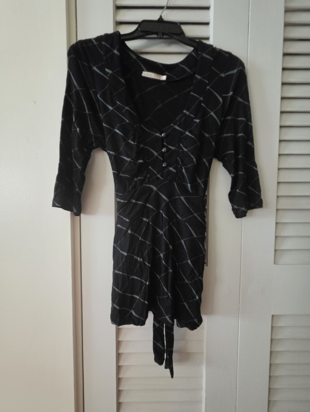Black Patterned Women's Top with Tie Waist